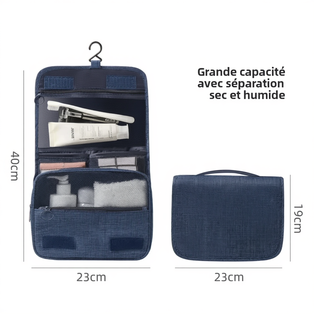 Trousse de toilette suspendue 4L – Nylon 600D – Poche PVC