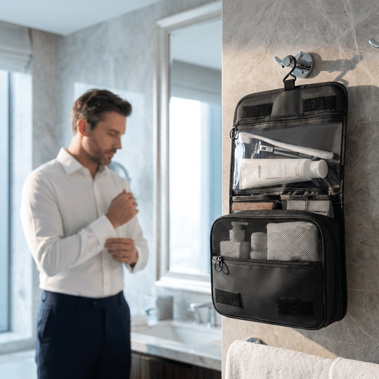 Trousse de toilette suspendue 4L – Nylon 600D – Poche PVC